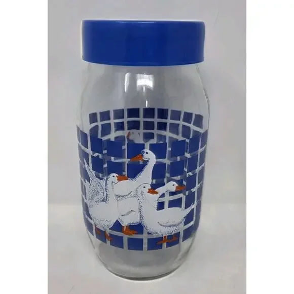 VTG Carlton Blue Lidded Glass Geese & Duck Jar 3/4 & 2 Liter USA Goose Cottage - Picture 3 of 16